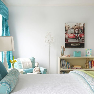Example of a mid-sized transitional girl dark wood floor and brown floor kids' room design in DC Metro with gray walls