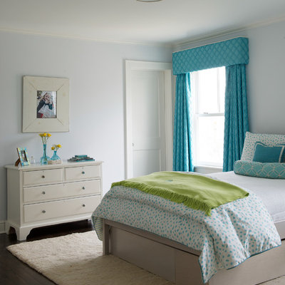 Inspiration for a mid-sized transitional girl dark wood floor and brown floor kids' room remodel in DC Metro with gray walls