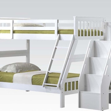 Acme 37155 Gareth White Twin Full Bunk Bed with Bookcase Ladder