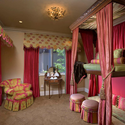 Inspiration for an eclectic girl carpeted kids' room remodel in Orange County with beige walls