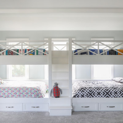 Kids' room - large transitional gender-neutral carpeted and gray floor kids' room idea in Milwaukee with gray walls