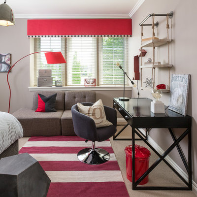 Kids' room - mid-sized transitional boy carpeted and beige floor kids' room idea in Detroit with gray walls