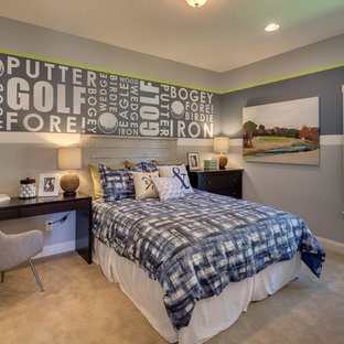 Inspiration for a mid-sized transitional boy carpeted kids' room remodel in Jacksonville with gray walls