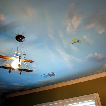 Aviation/Planes Theme mural in a kids bedroom, hand-painted in McLean, Virginia