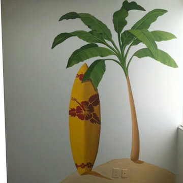 Banana tree with surfboard mural