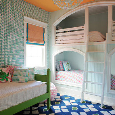 Kids' room - coastal girl kids' room idea in Philadelphia with multicolored walls