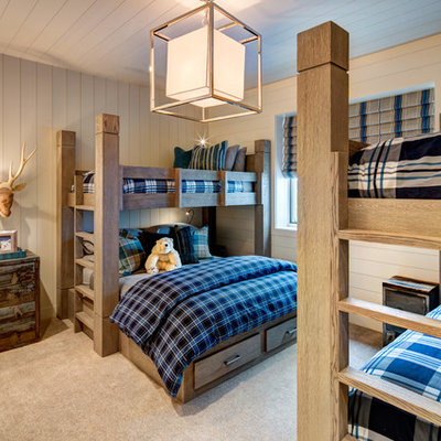 Example of a large mountain style gender-neutral carpeted and gray floor kids' room design in Salt Lake City with white walls
