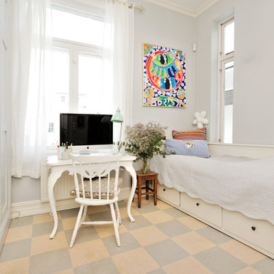 Inspiration for a transitional girl multicolored floor kids' room remodel in Other with gray walls