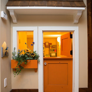 Inspiration for a small rustic gender-neutral carpeted kids' room remodel in Minneapolis with yellow walls