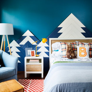 Foto de dormitorio infantil de 4 a 10 años, actual, pequeño, con paredes azules