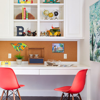 Example of a small transitional boy dark wood floor kids' room design in Phoenix with white walls