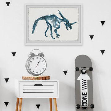 "Blue Dino Skeleton" Framed Painting Print