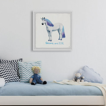 "Blue Ombre Unicorn Hair" Framed Painting Print
