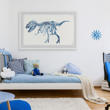 "Blue T-Rex Skeleton" Framed Painting Print