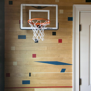 Kids' room - mid-sized transitional boy carpeted and gray floor kids' room idea in Raleigh with gray walls