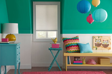 Kids' room - mid-sized transitional girl dark wood floor kids' room idea in Orange County with green walls
