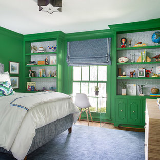 Idée de décoration pour une chambre d'enfant tradition avec un mur vert.