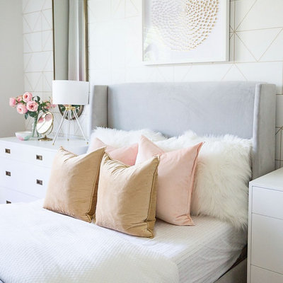 Example of a mid-sized transitional girl brown floor kids' room design in Phoenix with white walls