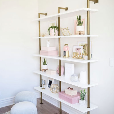 Mid-sized transitional girl brown floor kids' room photo in Phoenix with white walls