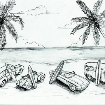Cars and Surf Primary Sketch