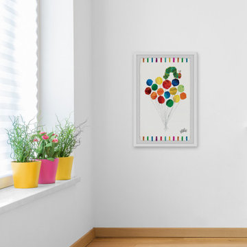 "Caterpillar on Balloons" Framed Painting Print