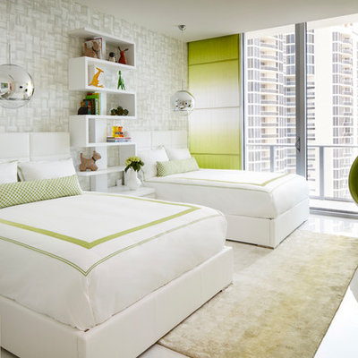 Large trendy gender-neutral white floor kids' room photo in Miami with gray walls