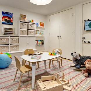 Playroom - scandinavian playroom idea in New York with white walls