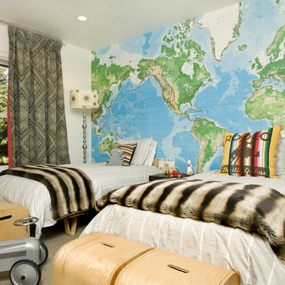 Example of an eclectic gender-neutral carpeted kids' room design in Other