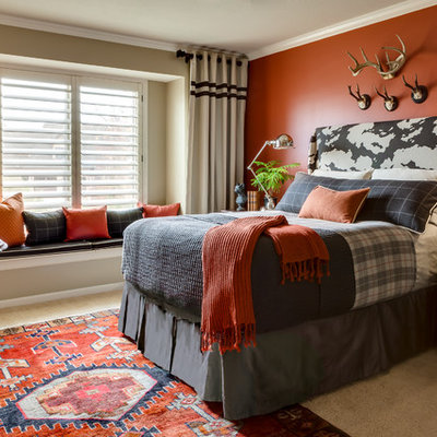 Kids' room - traditional gender-neutral carpeted and beige floor kids' room idea in Kansas City with multicolored walls
