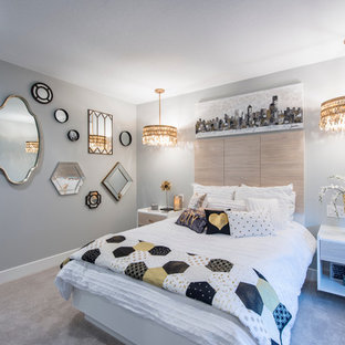 Kids' room - transitional girl carpeted and gray floor kids' room idea in Other with gray walls