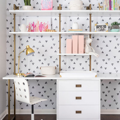 Example of a trendy girl dark wood floor kids' room design in Austin with multicolored walls