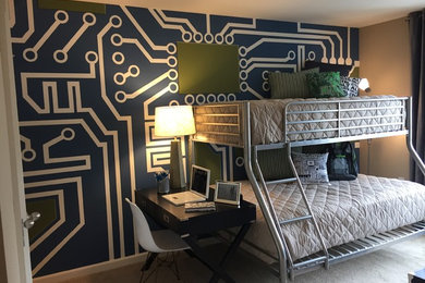 Urban gender-neutral carpeted kids' room photo in Chicago with blue walls