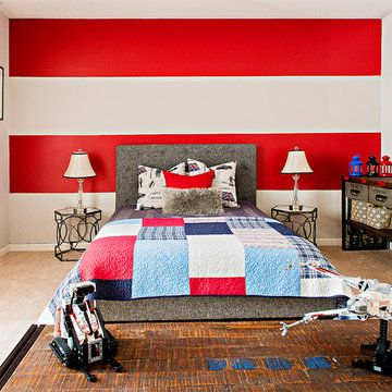 Classic Boy's Bedroom with Bold Striped Accent Wall