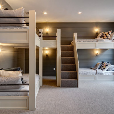 Farmhouse gender-neutral carpeted and gray floor kids' bedroom photo in Salt Lake City with gray walls