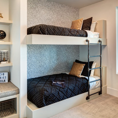 Mid-sized trendy gender-neutral carpeted and gray floor kids' room photo in Salt Lake City with white walls