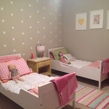 Contemporary Girls Room with White Polka Dots