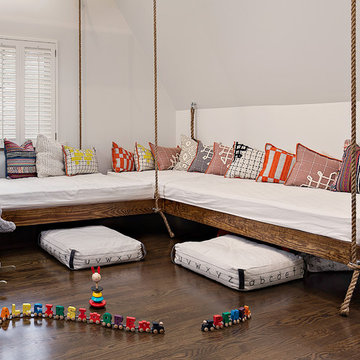 Contemporary Tudor Playroom with Hanging Beds and Built-in Storage