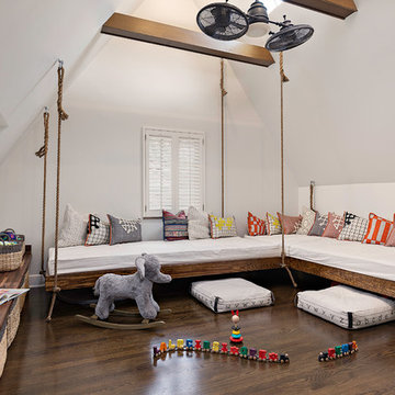 Contemporary Tudor Playroom with Hanging Beds and Built-in Storage