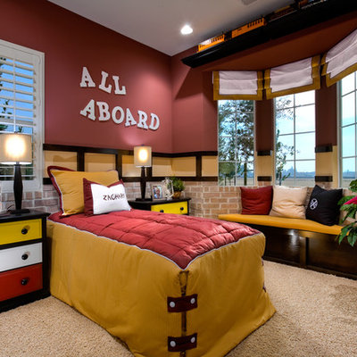 Kids' bedroom - traditional carpeted kids' bedroom idea in Other with multicolored walls