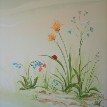 Custom Mural. Baby Room. Farm, fields and wild flowers theme.