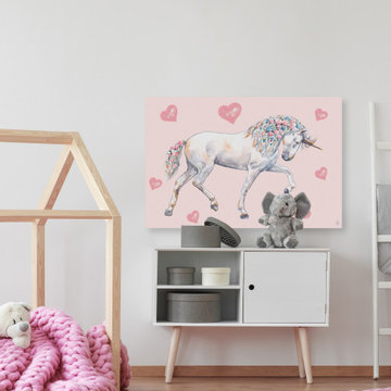 "Cute Floral-haired Unicorn" Painting Print on Wrapped Canvas