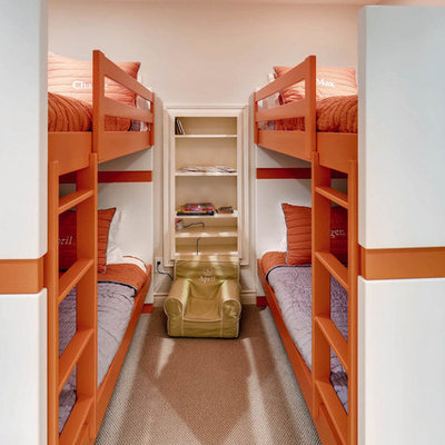 Inspiration for a small transitional gender-neutral carpeted kids' bedroom remodel in Denver with white walls