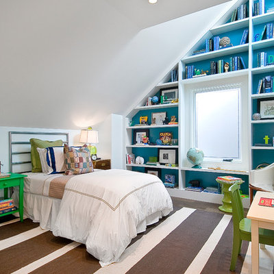 Inspiration for a mid-sized transitional gender-neutral dark wood floor kids' room remodel in San Francisco with blue walls