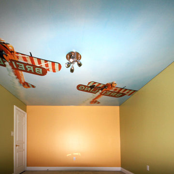 Dreamy Bedroom Ceiling with Biplanes in the Sky