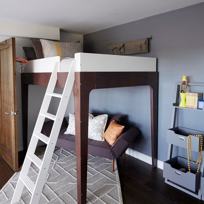 Mid-sized 1950s dark wood floor kids' room photo in San Francisco with gray walls