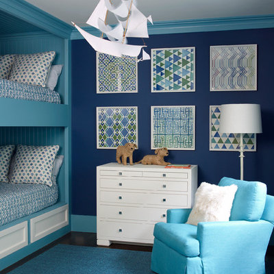 Kids' room - transitional boy dark wood floor and blue floor kids' room idea in Jacksonville with blue walls
