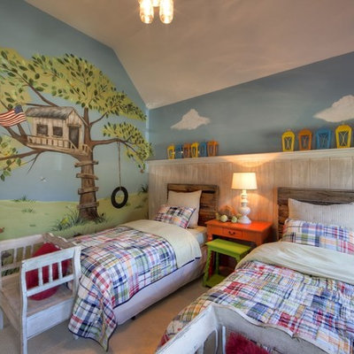 Kids' room - eclectic gender-neutral carpeted kids' room idea in Charlotte