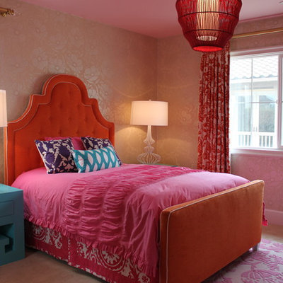 Inspiration for an eclectic girl carpeted kids' room remodel in Orange County