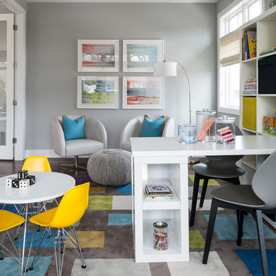 Transitional gender-neutral kids' study room photo in Minneapolis with gray walls