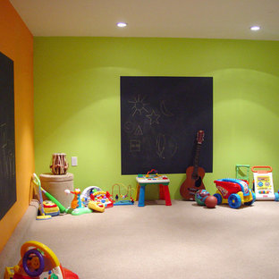 Example of a mid-sized trendy gender-neutral carpeted kids' room design in San Francisco